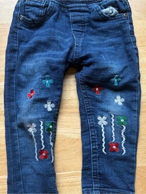 Lee Dark Blue Girls' Jeans with Multicolor Floral Embroidery